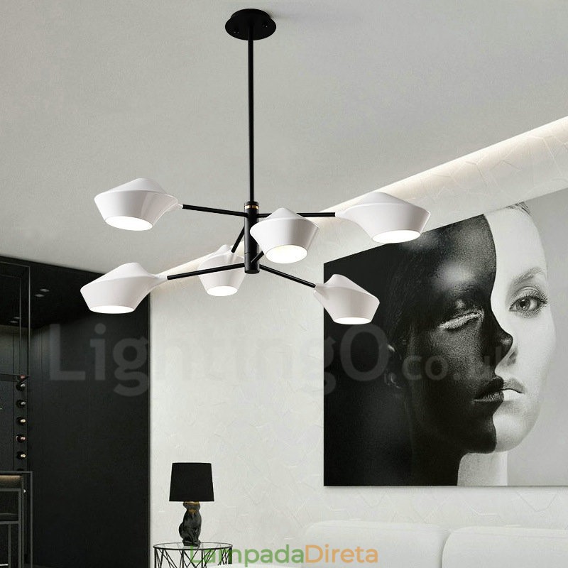 Lustre retrô linear multicolorido de 2 níveis, 6 luzes com abajures de acrílico, garagem ao ar livre
