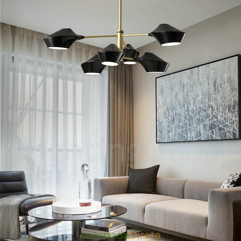 Lustre retrô linear multicolorido de 2 níveis, 6 luzes com abajures de acrílico, garagem ao ar livre