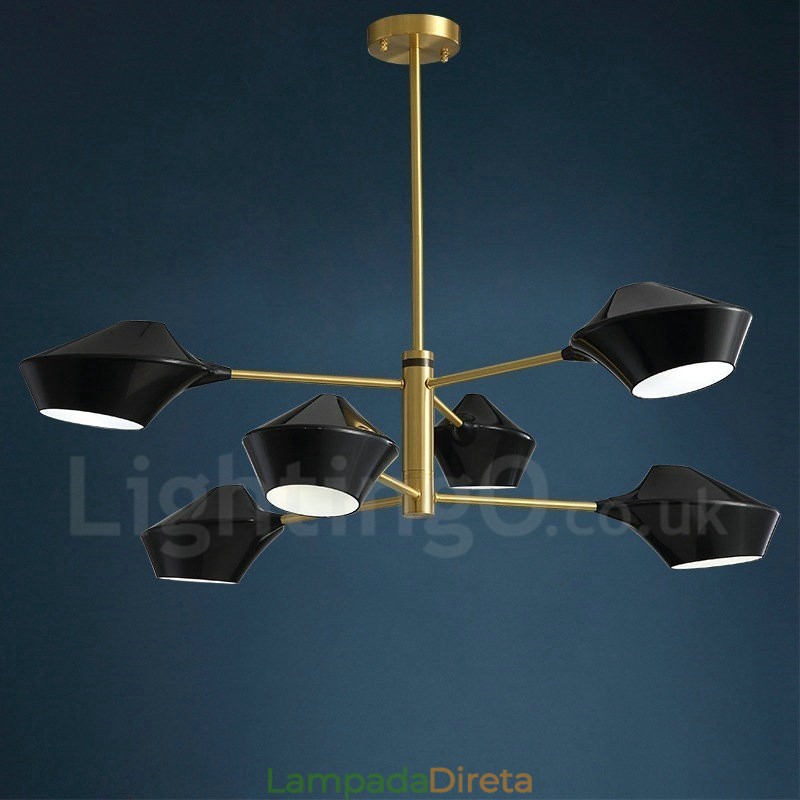 Lustre retrô linear multicolorido de 2 níveis, 6 luzes com abajures de acrílico, garagem ao ar livre