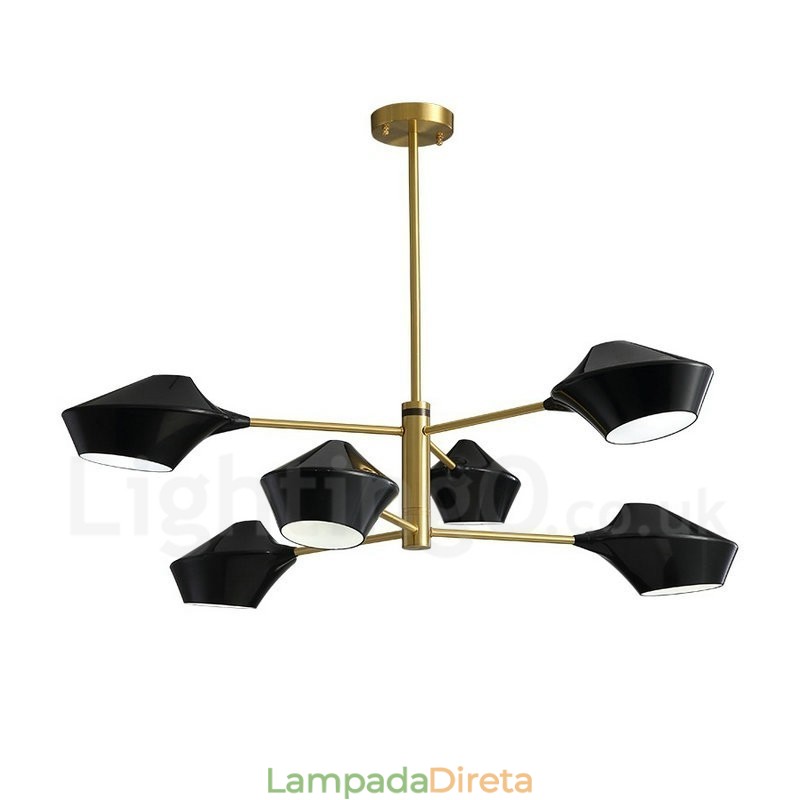Lustre retrô linear multicolorido de 2 níveis, 6 luzes com abajures de acrílico, garagem ao ar livre
