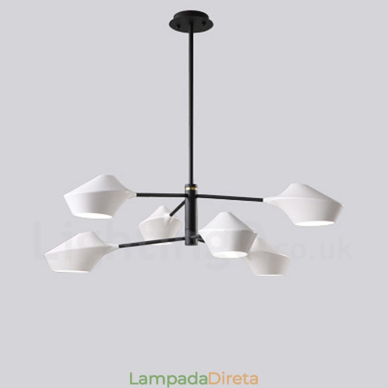 Lustre retrô linear multicolorido de 2 níveis, 6 luzes com abajures de acrílico, garagem ao ar livre