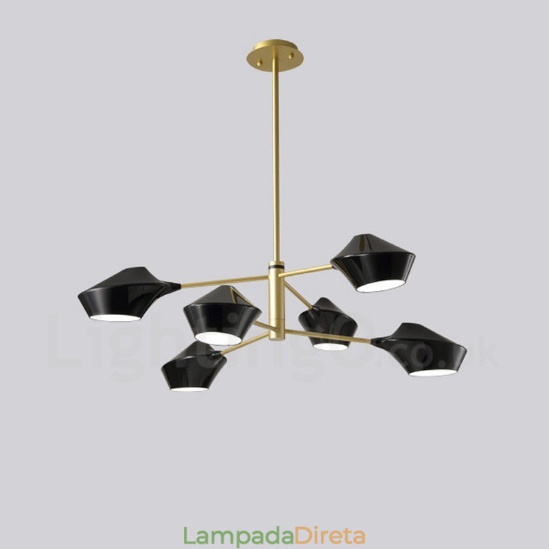 Lustre retrô linear multicolorido de 2 níveis, 6 luzes com abajures de acrílico, garagem ao ar livre