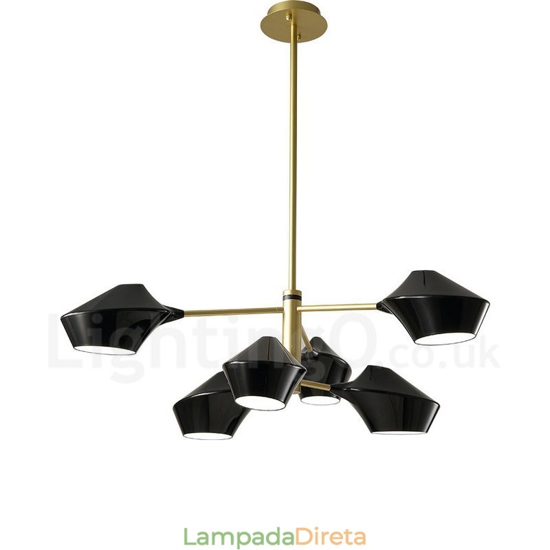 Lustre retrô linear multicolorido de 2 níveis, 6 luzes com abajures de acrílico, garagem ao ar livre