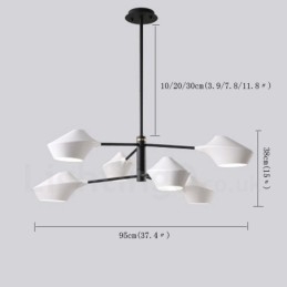Lustre retrô linear multicolorido de 2 níveis, 6 luzes com abajures de acrílico, garagem ao ar livre
