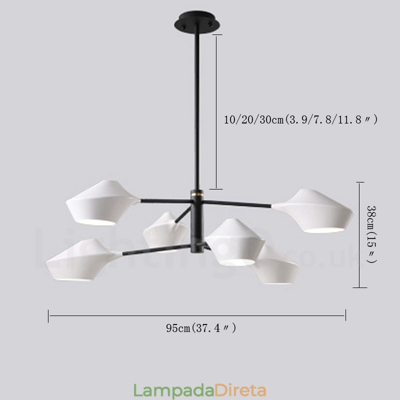 Lustre retrô linear multicolorido de 2 níveis, 6 luzes com abajures de acrílico, garagem ao ar livre