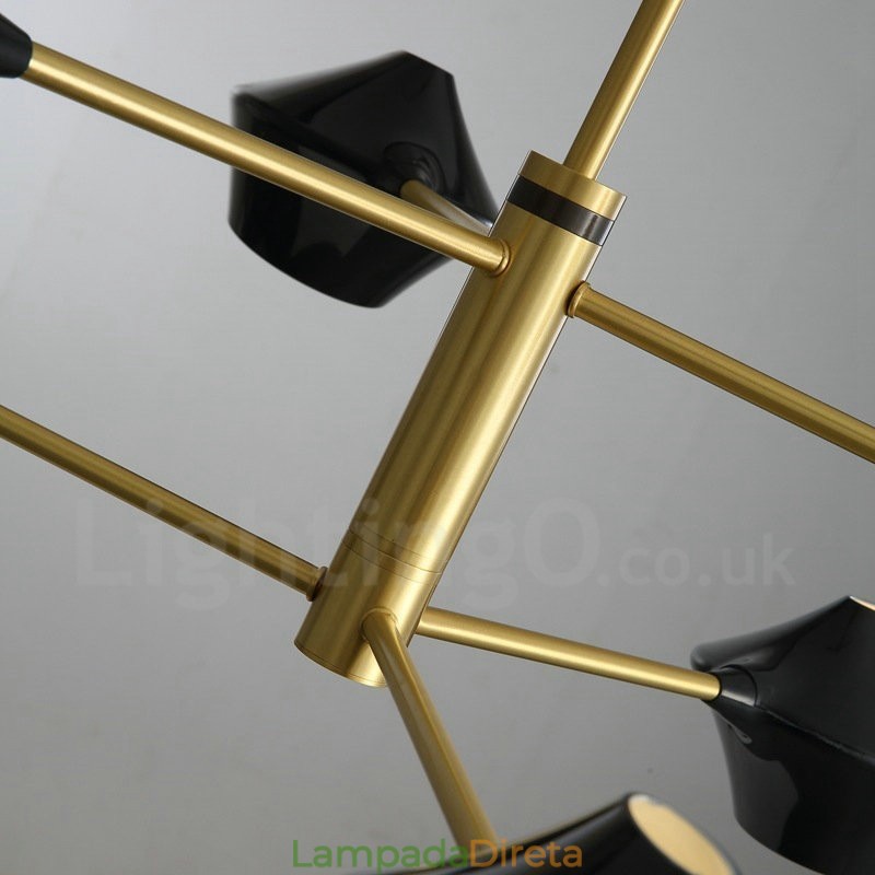 Lustre retrô linear multicolorido de 2 níveis, 6 luzes com abajures de acrílico, garagem ao ar livre