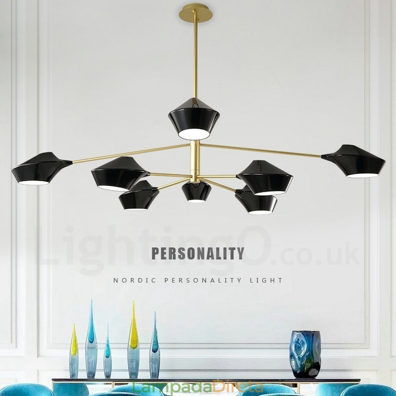 Lustre retrô linear de duas camadas multicoloridas, 8 luzes com abajures de acrílico, garagem ao ar livre