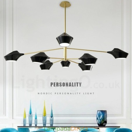 Lustre retrô linear de duas camadas multicoloridas, 8 luzes com abajures de acrílico, garagem ao ar livre Lustre retrô linear de duas camadas multicoloridas, 8 luzes com abajures de acrílico, garagem ao ar livre