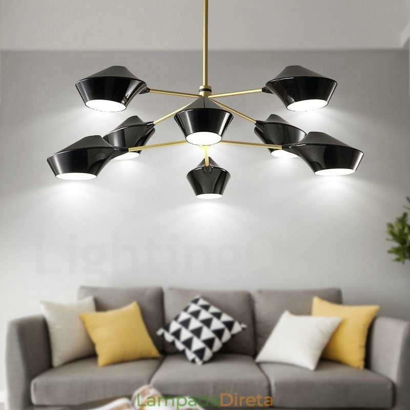 Lustre retrô linear de duas camadas multicoloridas, 8 luzes com abajures de acrílico, garagem ao ar livre