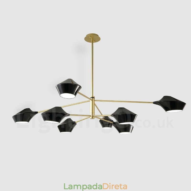 Lustre retrô linear de duas camadas multicoloridas, 8 luzes com abajures de acrílico, garagem ao ar livre