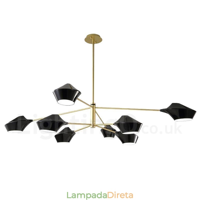 Lustre retrô linear de duas camadas multicoloridas, 8 luzes com abajures de acrílico, garagem ao ar livre