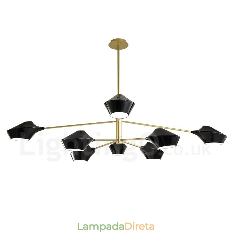 Lustre retrô linear de duas camadas multicoloridas, 8 luzes com abajures de acrílico, garagem ao ar livre