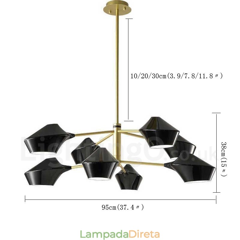 Lustre retrô linear de duas camadas multicoloridas, 8 luzes com abajures de acrílico, garagem ao ar livre