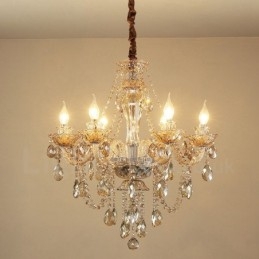 Lustre de cristal elegante com 6 luzes cor conhaque