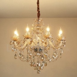 Lustre de cristal elegante com 8 luzes cor conhaque