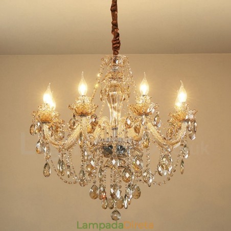 Lustre de cristal elegante com 8 luzes cor conhaque Lustre de cristal elegante com 8 luzes cor conhaque