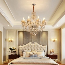 Lustre de cristal elegante com 8 luzes cor conhaque