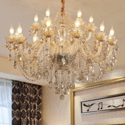 Lustre de cristal elegante com 18 (12+6) luzes cor conhaque