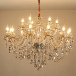 Lustre de cristal elegante com 18 (12+6) luzes cor conhaque