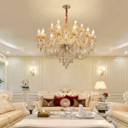 Lustre de cristal elegante com 18 (12+6) luzes cor conhaque