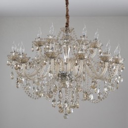 Lustre de cristal elegante com 18 (12+6) luzes cor conhaque