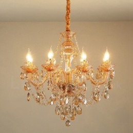 Lustre de cristal elegante com 8 luzes âmbar dourado