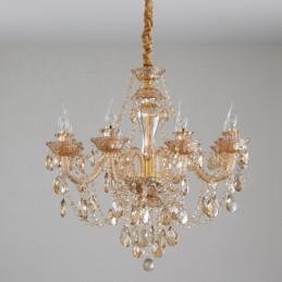 Lustre de cristal elegante com 8 luzes âmbar dourado