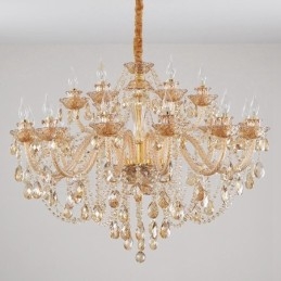 Lustre de cristal elegante com 18 (12+6) luzes âmbar dourado