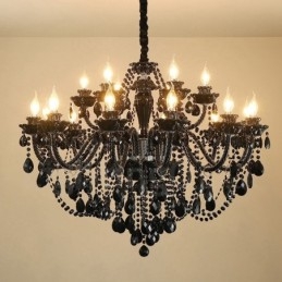 Lustre de cristal elegante preto com 18 (12+6) luzes