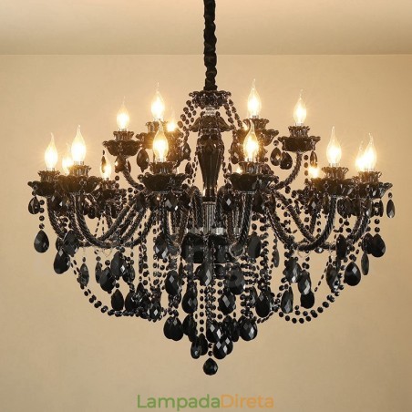 Lustre de cristal elegante preto com 18 (12+6) luzes Lustre de cristal elegante preto com 18 (12+6) luzes
