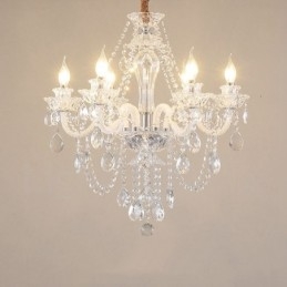 Lustre de cristal transparente com 6 luzes, design especial e braços brancos