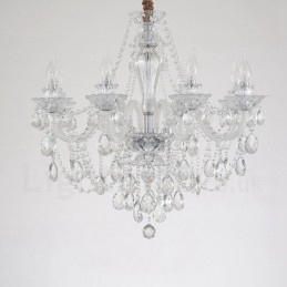 Lustre de braço branco com vela de cristal transparente de 8 luzes
