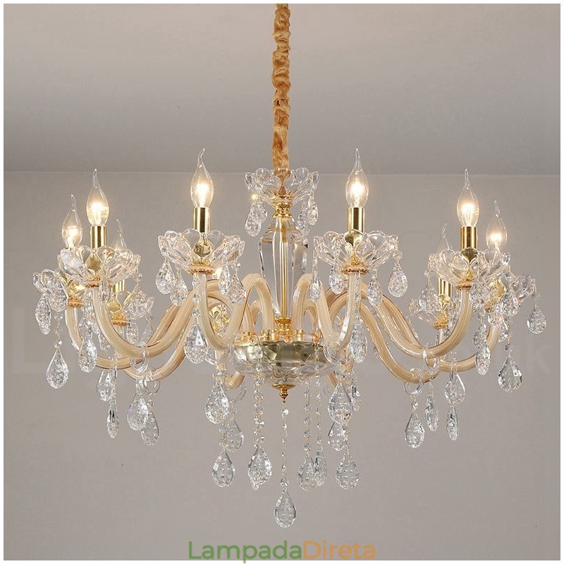 Lustre de ouro com lustre de cristal transparente