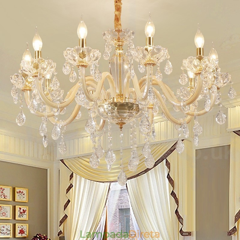 Lustre de ouro com lustre de cristal transparente