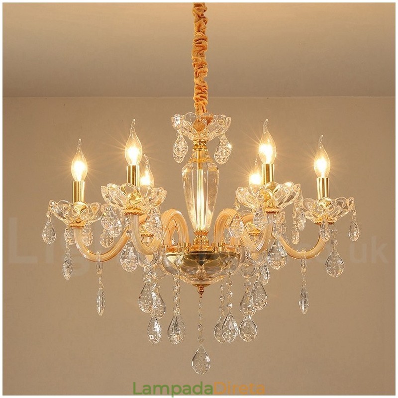 Lustre de ouro com lustre de cristal transparente