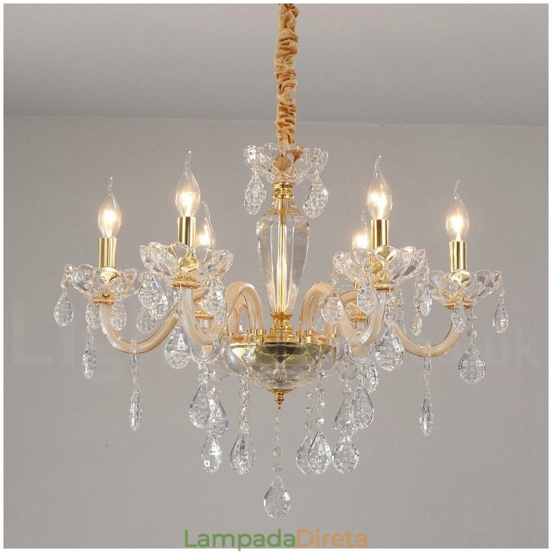 Lustre de ouro com lustre de cristal transparente