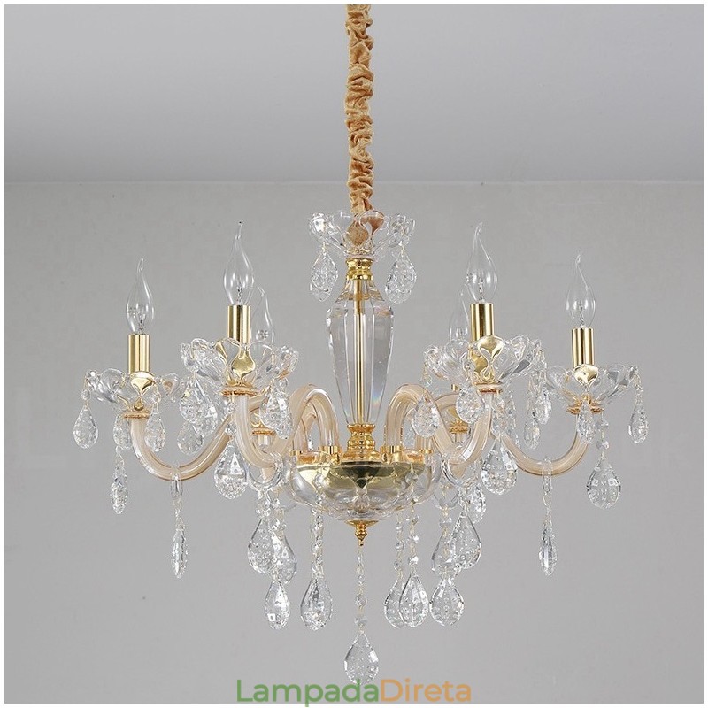 Lustre de ouro com lustre de cristal transparente