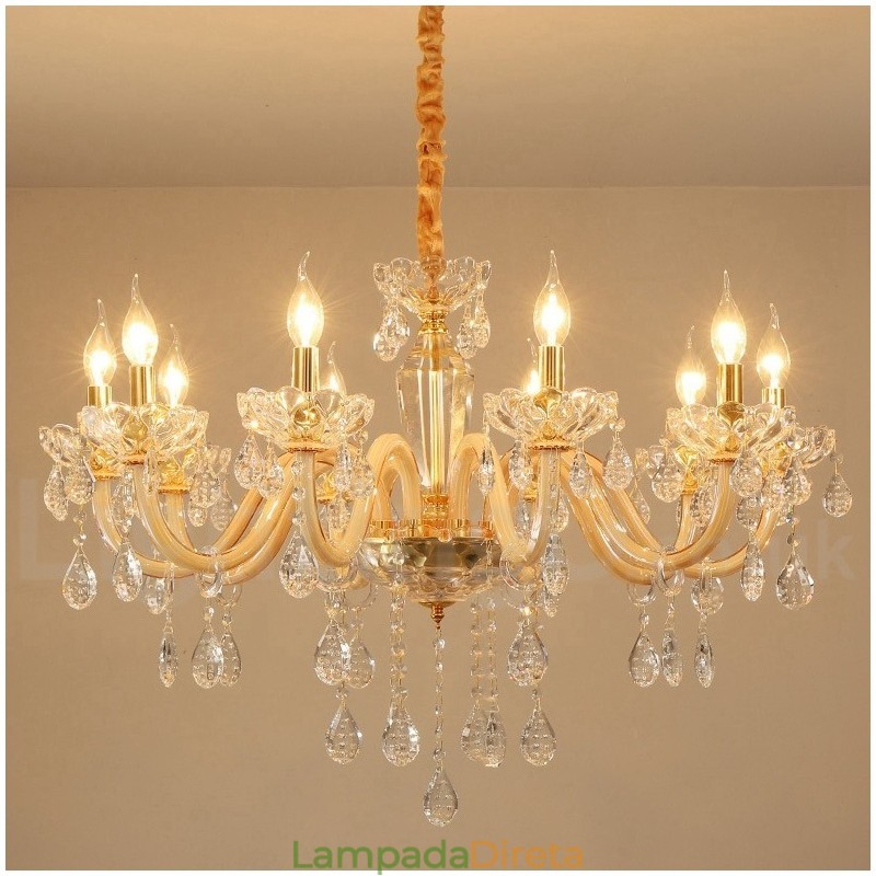 Lustre de ouro com lustre de cristal transparente