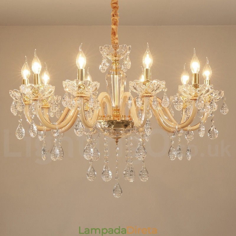 Lustre de ouro com lustre de cristal transparente