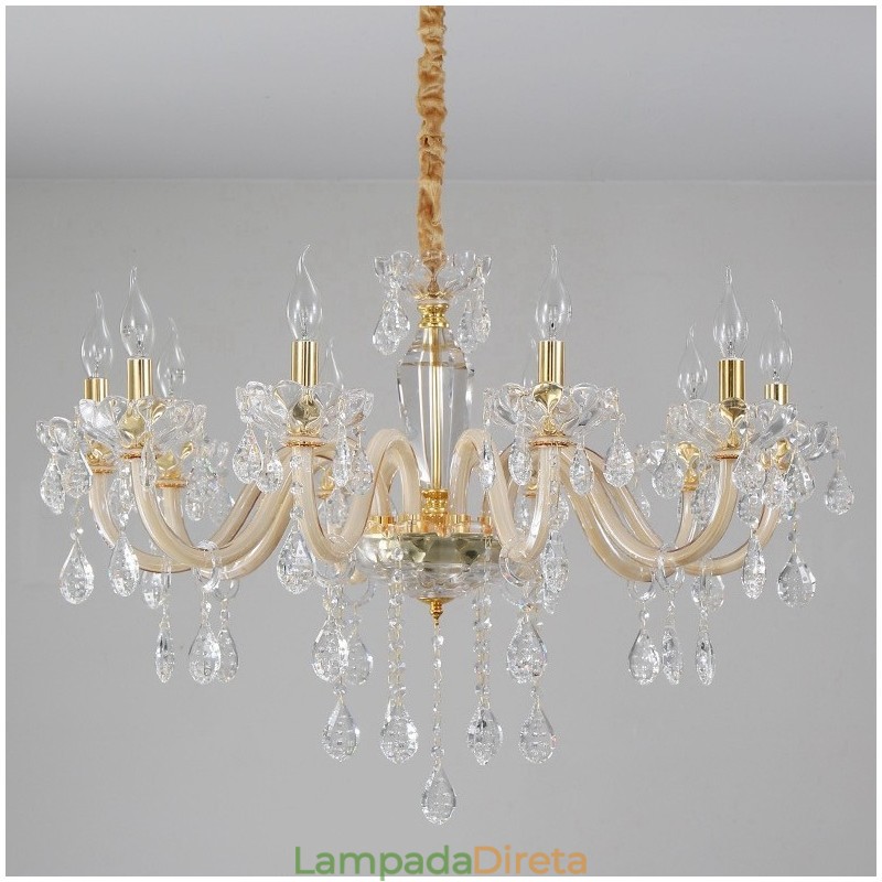 Lustre de ouro com lustre de cristal transparente