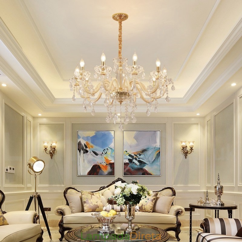Lustre de ouro com lustre de cristal transparente