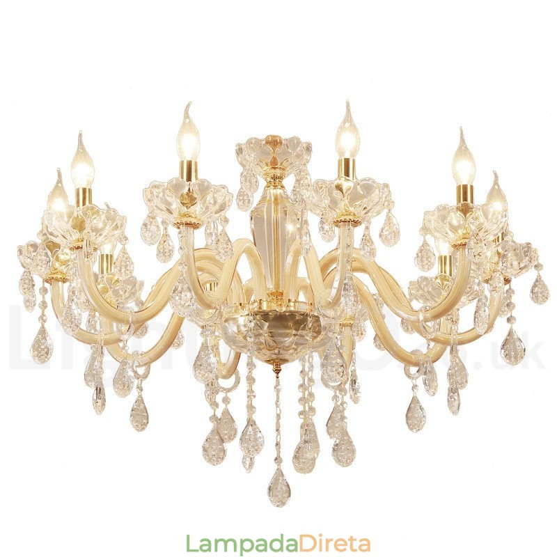 Lustre de ouro com lustre de cristal transparente