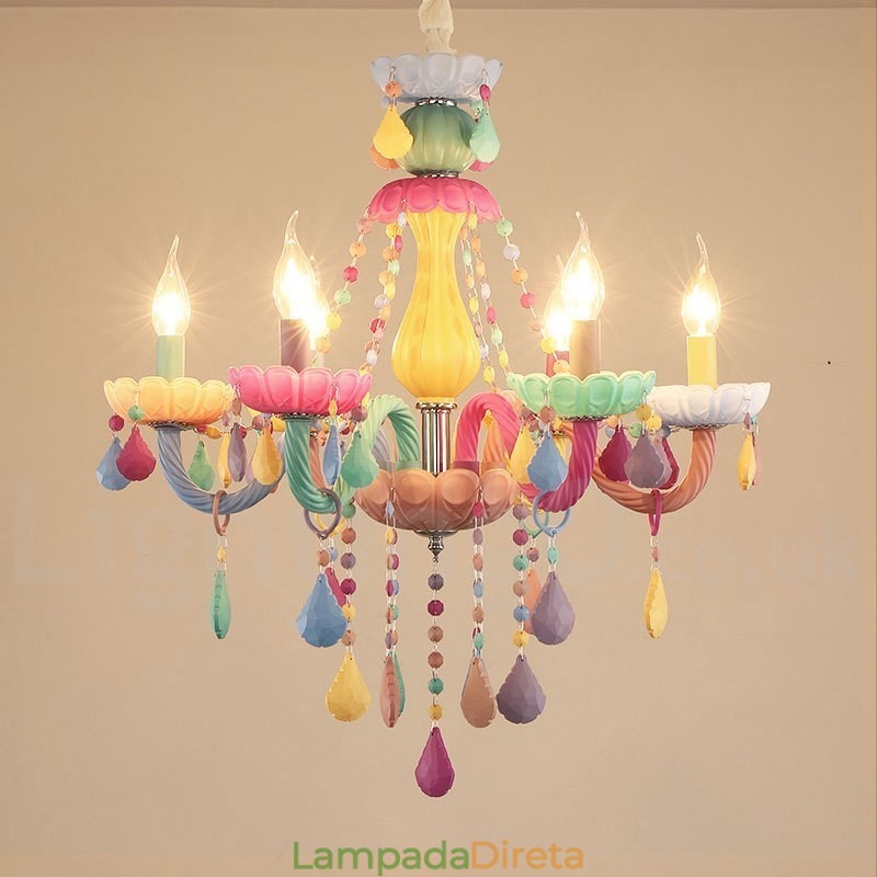 Macaron 6 Lustre de Luz com Vela de Cristal Multicores Mini Estilo para Crianças