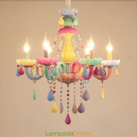Macaron 6 Lustre de Luz com Vela de Cristal Multicores Mini Estilo para Crianças Macaron 6 Lustre de Luz com Vela de Cristal Multicores Mini Estilo para Crianças