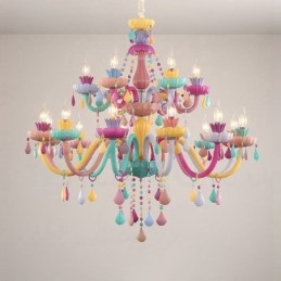 Macaron 18 (12+6) Lustre de Luz com Vela de Cristal Multicores Estilo Mini para Crianças