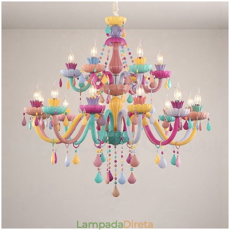 Macaron 18 (12+6) Lustre de Luz com Vela de Cristal Multicores Estilo Mini para Crianças