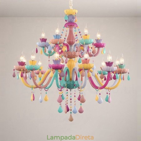 Macaron 18 (12+6) Lustre de Luz com Vela de Cristal Multicores Estilo Mini para Crianças Macaron 18 (12+6) Lustre de Luz com Vela de Cristal Multicores Estilo Mini para Crianças