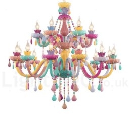 Macaron 18 (12+6) Lustre de Luz com Vela de Cristal Multicores Estilo Mini para Crianças