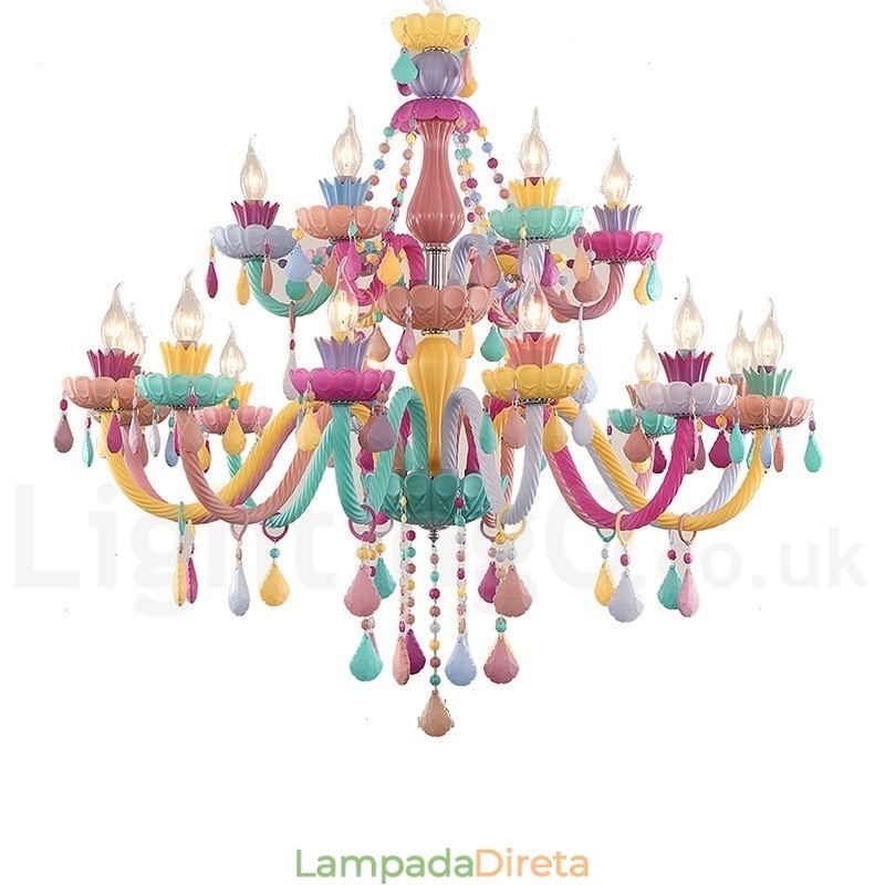 Macaron 18 (12+6) Lustre de Luz com Vela de Cristal Multicores Estilo Mini para Crianças