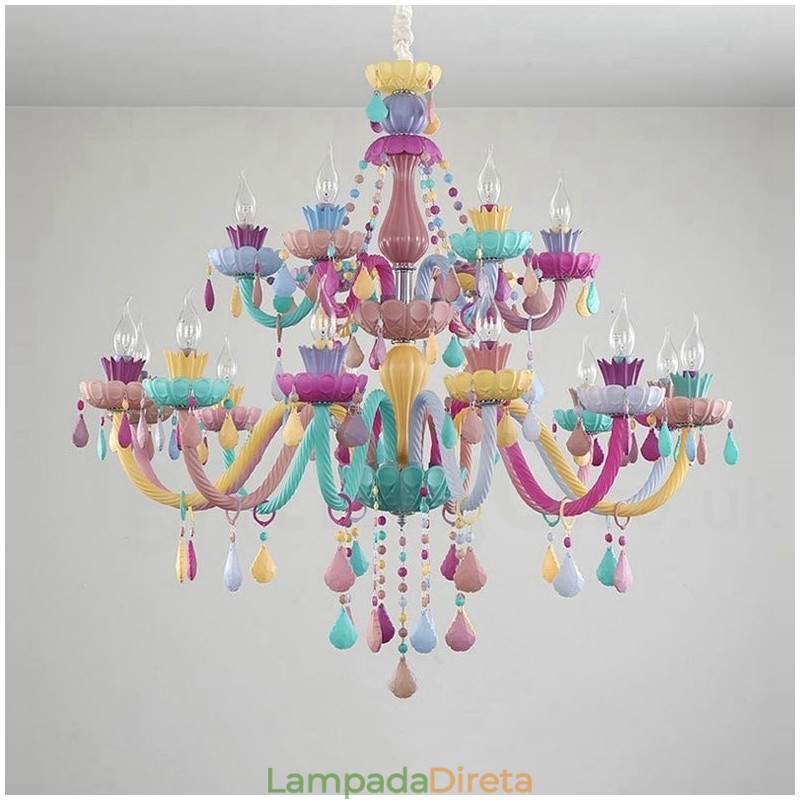 Macaron 18 (12+6) Lustre de Luz com Vela de Cristal Multicores Estilo Mini para Crianças